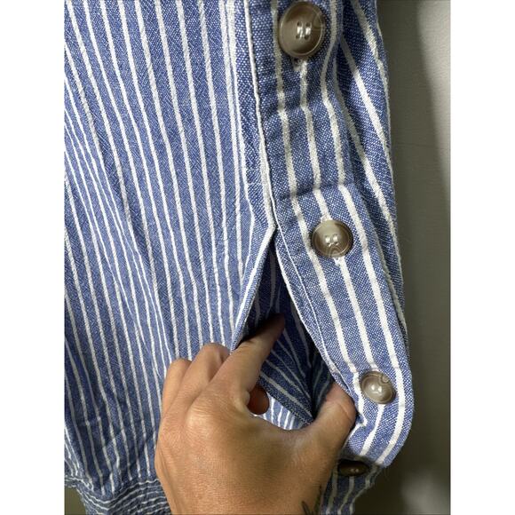 For Cynthia Sleeveless‎ Dress S Blue White Striped Linen Blend Pockets Nautical - Picture 5 of 9